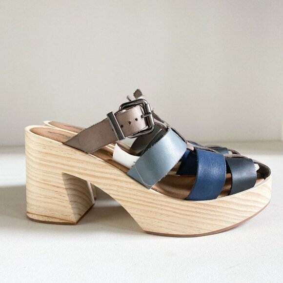 Free People Bellevue  Clogs Leather Wood Fisherman Sandals Slides 11 River - Picture 5 of 12